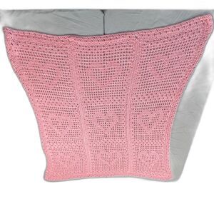 Handmade Crocheted Pink Baby Blanket with Heart panels - Super Soft!